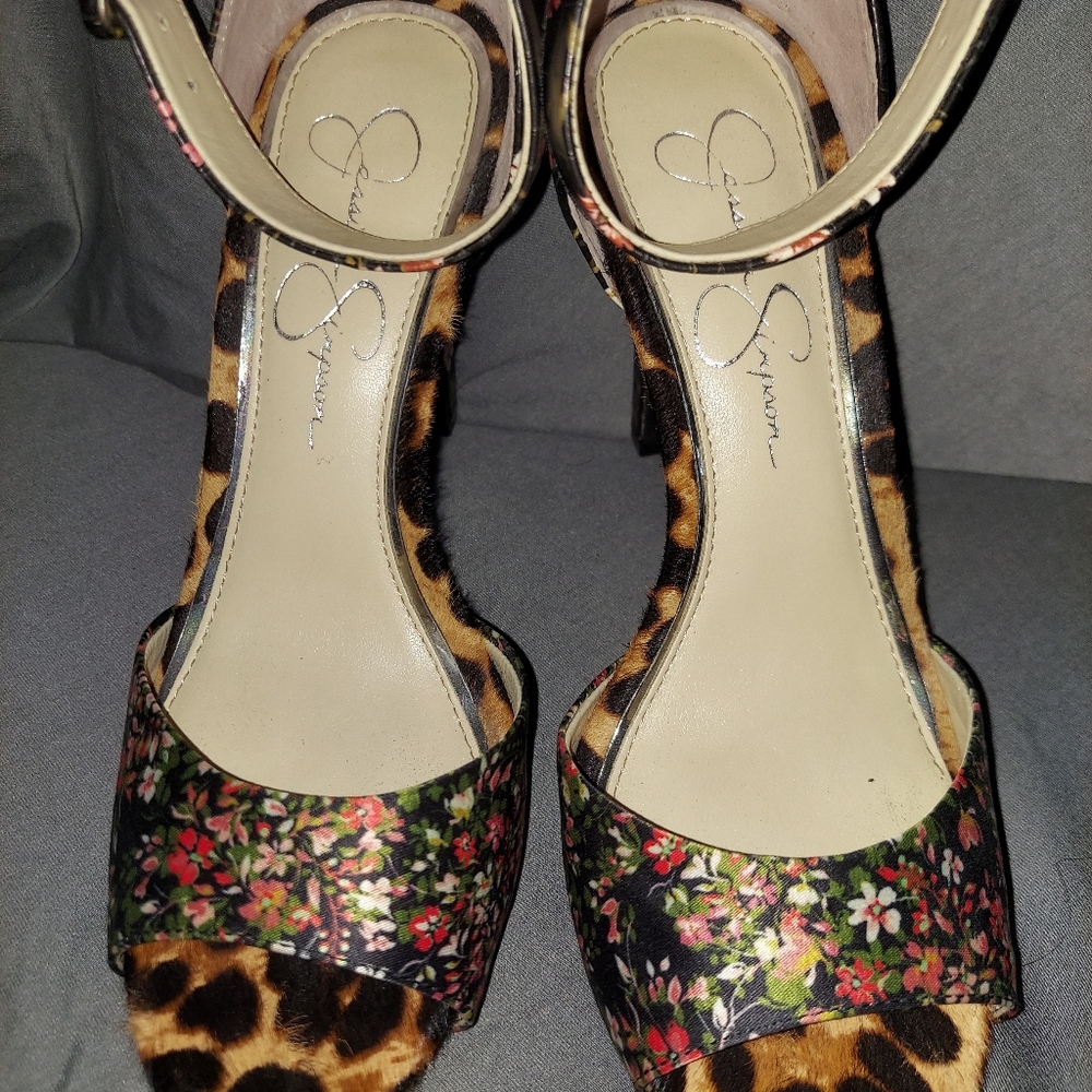 Jessica Simpson Divene Floral and Leopard Print Platform Sandals Size 7